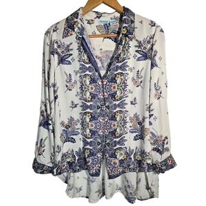 Nostalgia Womens Button Shirt Tunic Floral Print Long‎ Sleeve Medium Boho Hippie